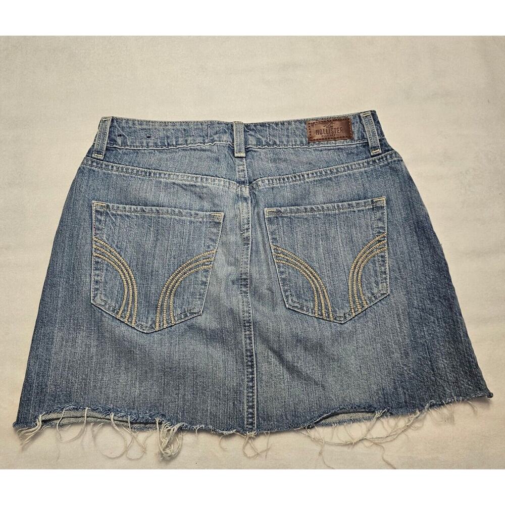 Hollister Denim Mini Skirt Womens Sz 7 Waist 28 Frayed Hem High Rise Distressed - Picture 2 of 10